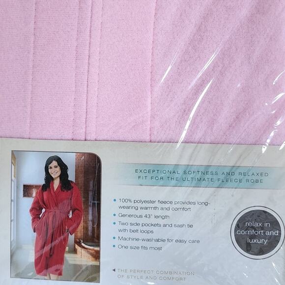 Sarah Peyton Wellness Ultra Soft Fleece Robe Pink 43 Inches In Length One Size - Picture 4 of 7